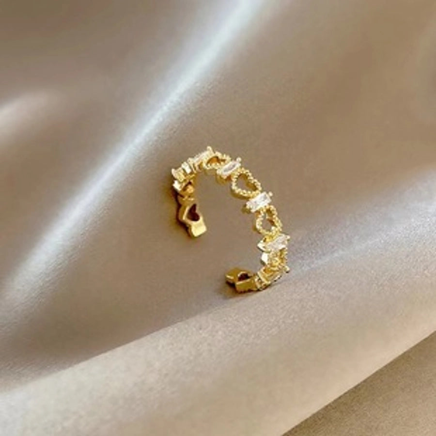 Copper Inlay Geometric Heart Shape Zircon Open Rings