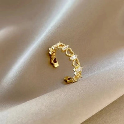 Copper Inlay Geometric Heart Shape Zircon Open Rings