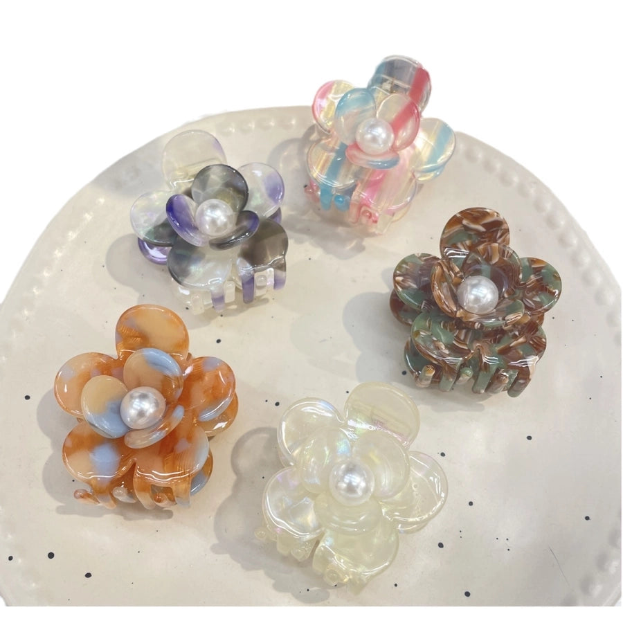 Women's Elegant Simple Style Flower Acetic acid sheets Inlay Artificial Pearls Hair Claws