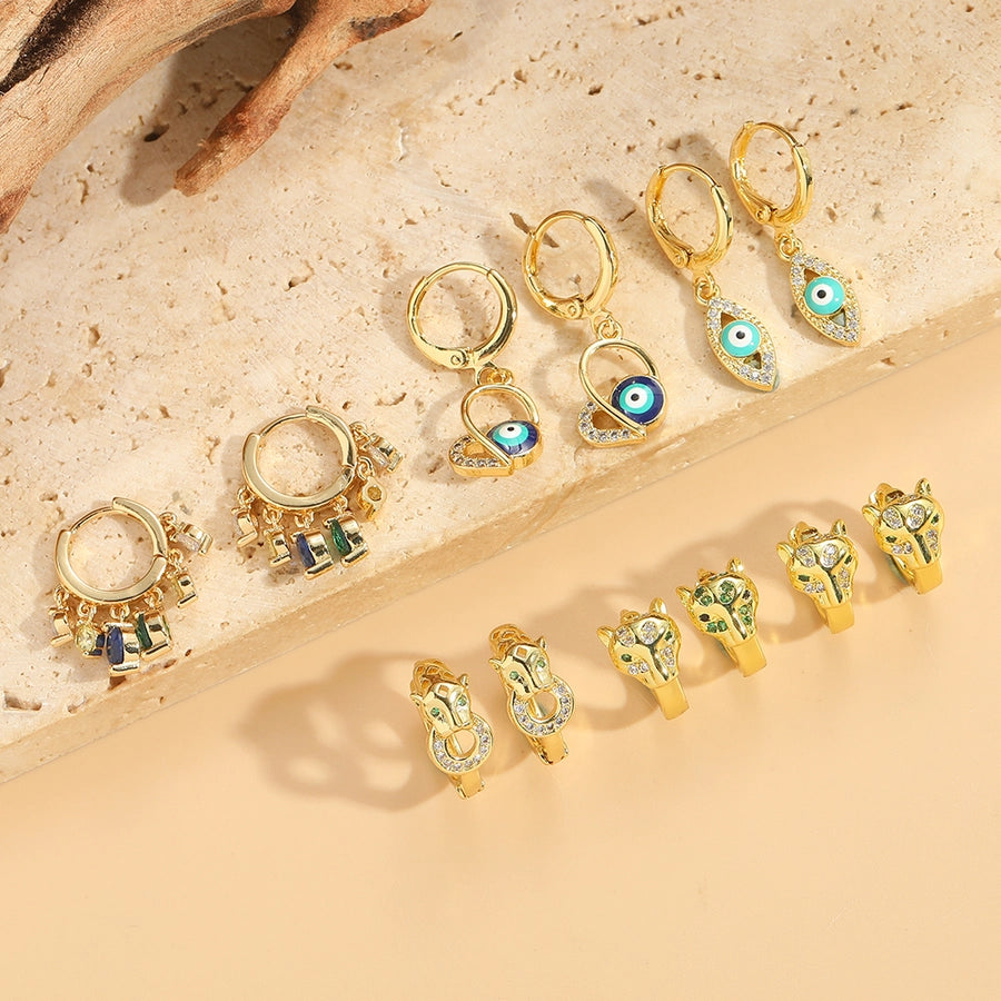 1 Pair Elegant Simple Style Commute Animal Devil's Eye Enamel Inlay Copper Zircon 14K Gold Plated Drop Earrings Earrings