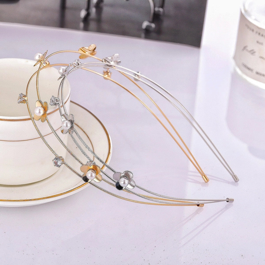 simple style flower alloy inlay pearl hair band