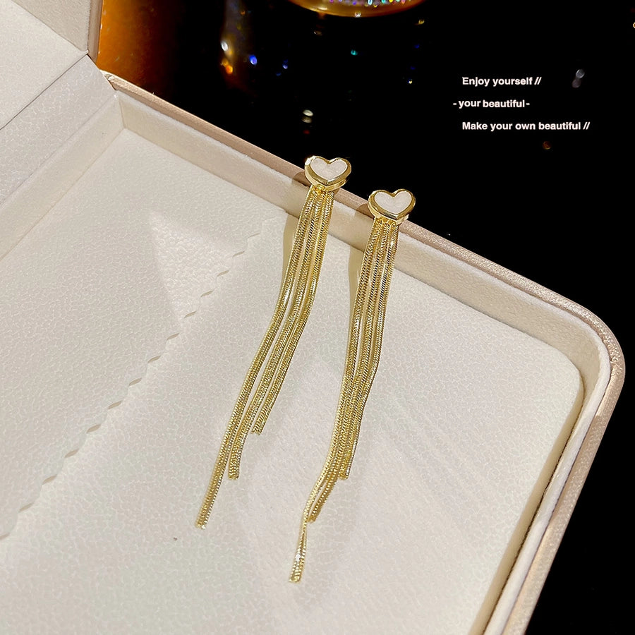 1 Pair Elegant Sweet Classic Style Tassel Heart Shape Copper Drop Earrings