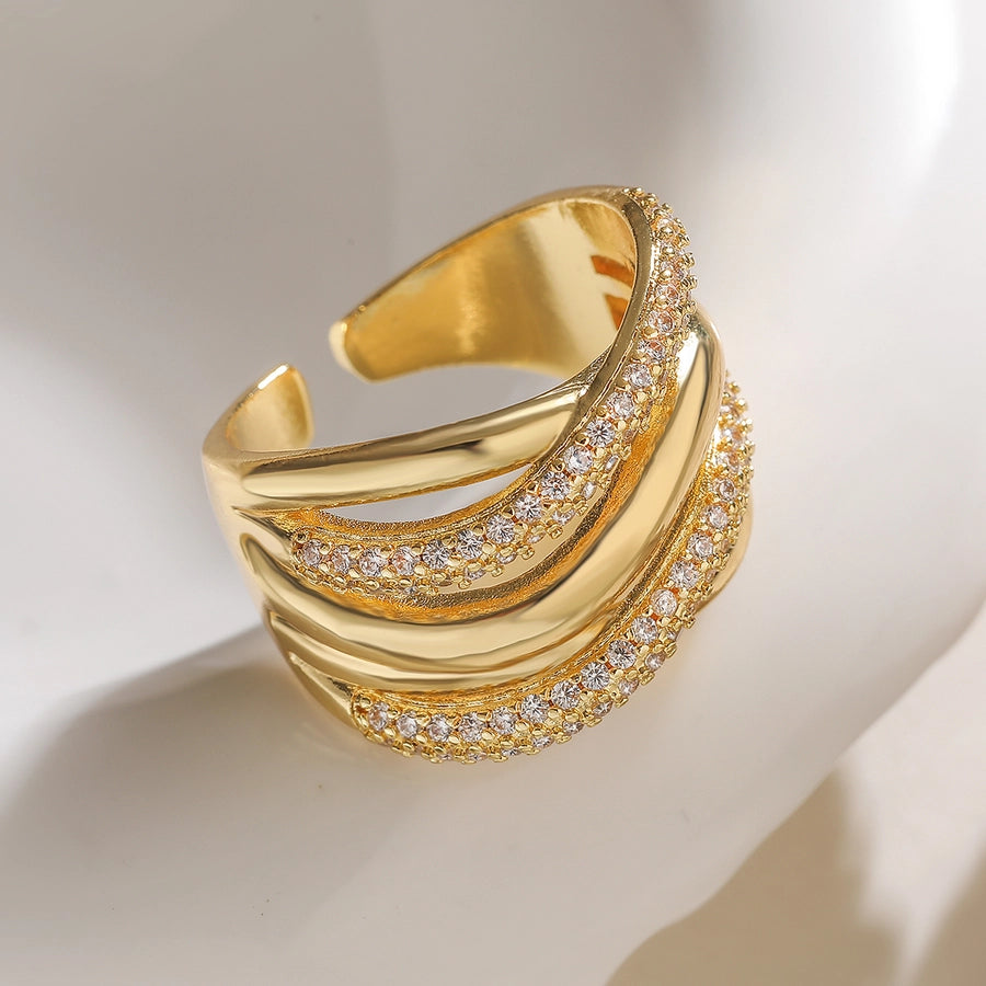 Copper Plating Inlay Geometric Zircon Open Rings