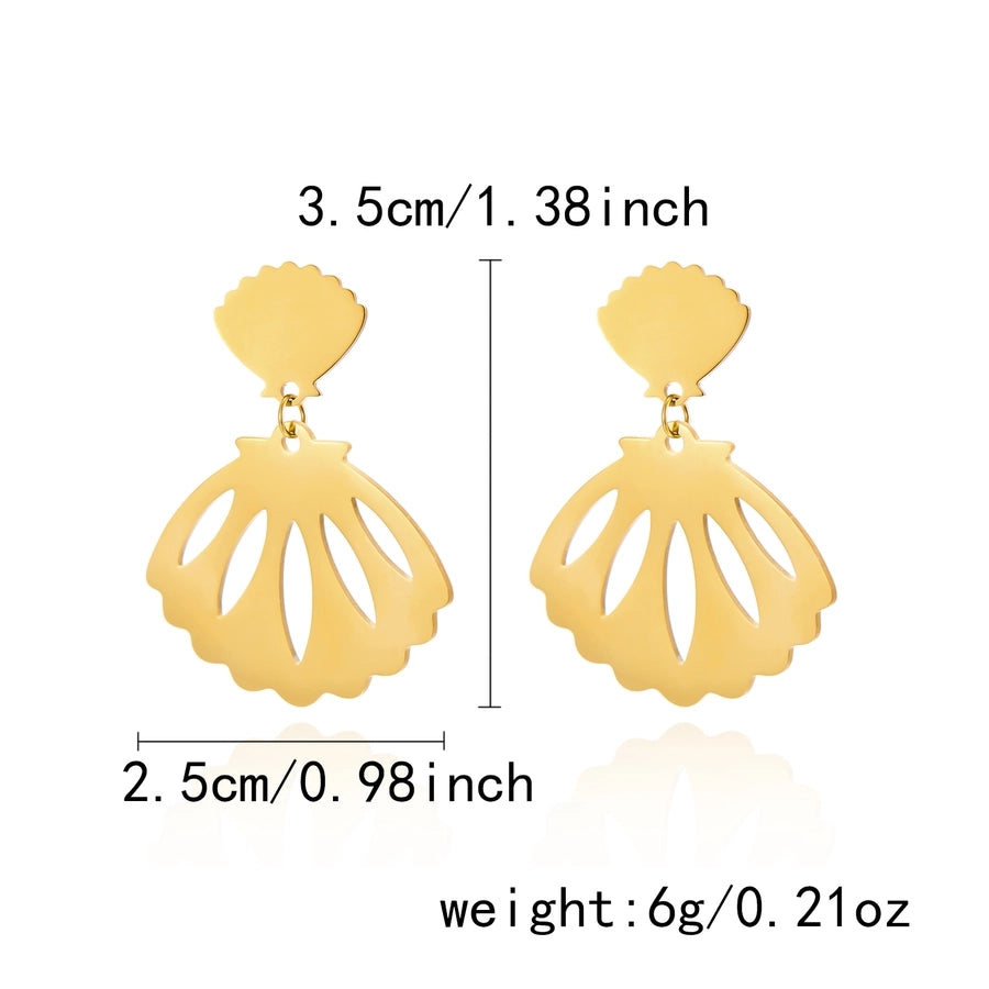 1 Pair Elegant Tropical Leaves Flower Shell 201 Stainless Steel Drop Earrings