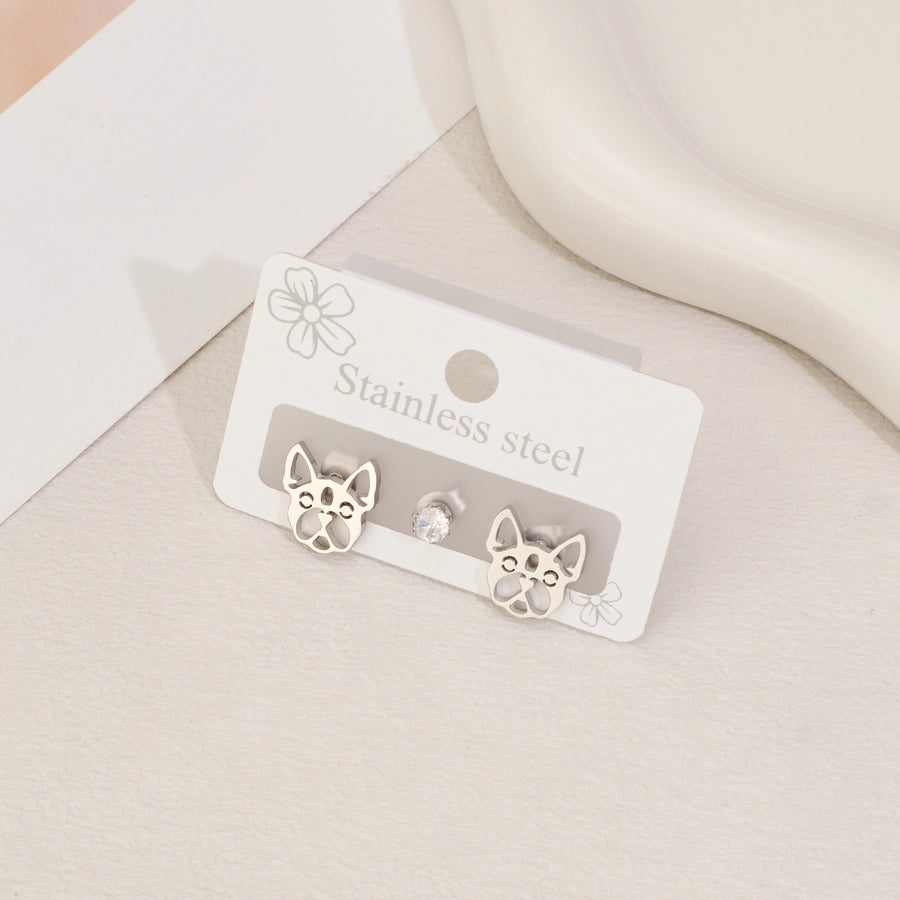 1 Set Halloween Cute Sweet Animal Cat Bat Polishing Inlay 304 Stainless Steel Zircon 18K Gold Plated Ear Studs