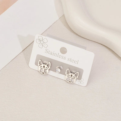 1 Set Halloween Cute Sweet Animal Cat Bat Polishing Inlay 304 Stainless Steel Zircon 18K Gold Plated Ear Studs