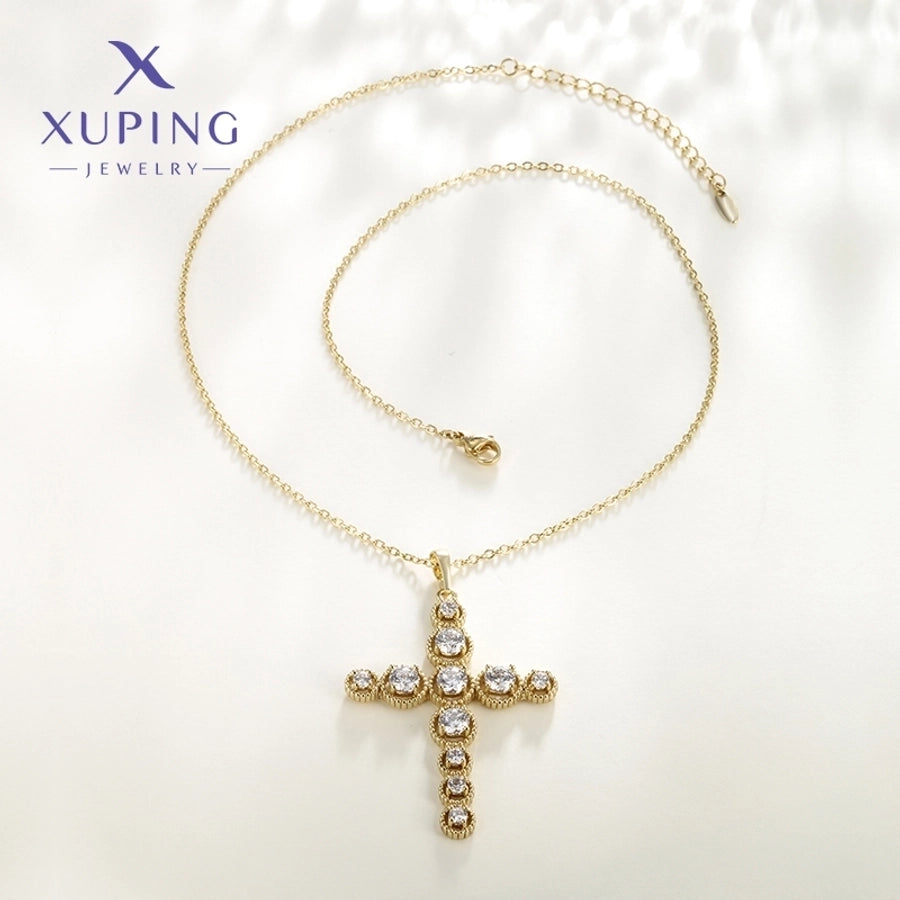 304 Stainless Steel Copper 18K Gold Plated Plating Inlay Cross Zircon Pendant Necklace