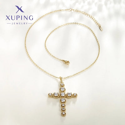 304 Stainless Steel Copper 18K Gold Plated Plating Inlay Cross Zircon Pendant Necklace