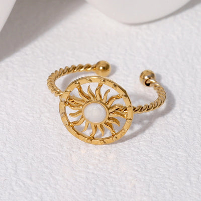 Jewelry Retro French Style Classic Style Sun 304 Stainless Steel 18K Gold Plated Enamel Stainless Steel Rings