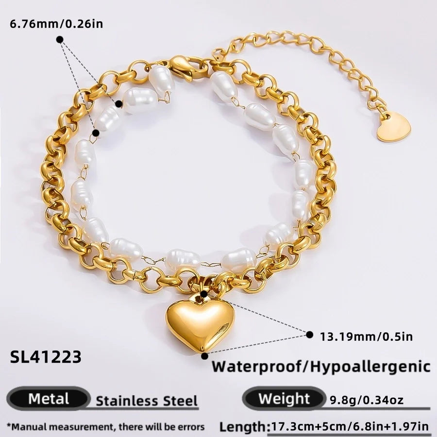 IG Style Sweet Heart Shape 304 Stainless Steel 18K Gold Plated Bracelets In Bulk