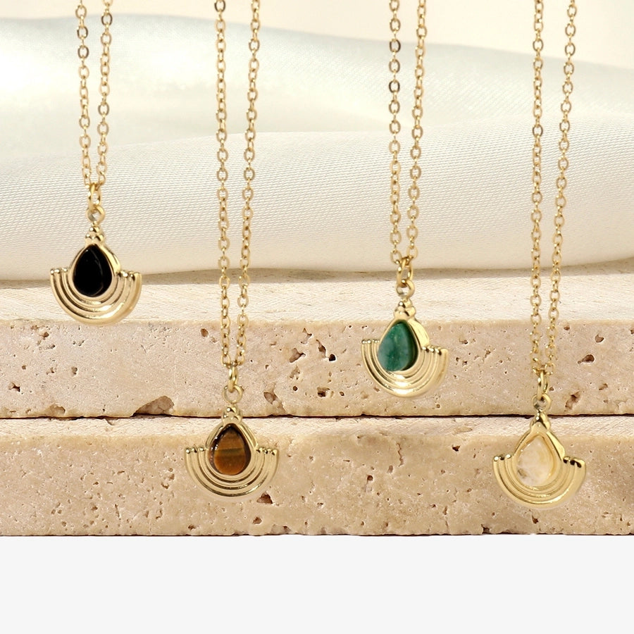 Jewelry Vintage Style French Style Simple Style Geometric Titanium Steel Natural Stone 14K Gold Plated Plating Pendant Necklace