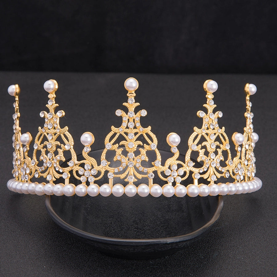 fashion crown imitation pearl alloy rhinestone plating crown 1 piece
