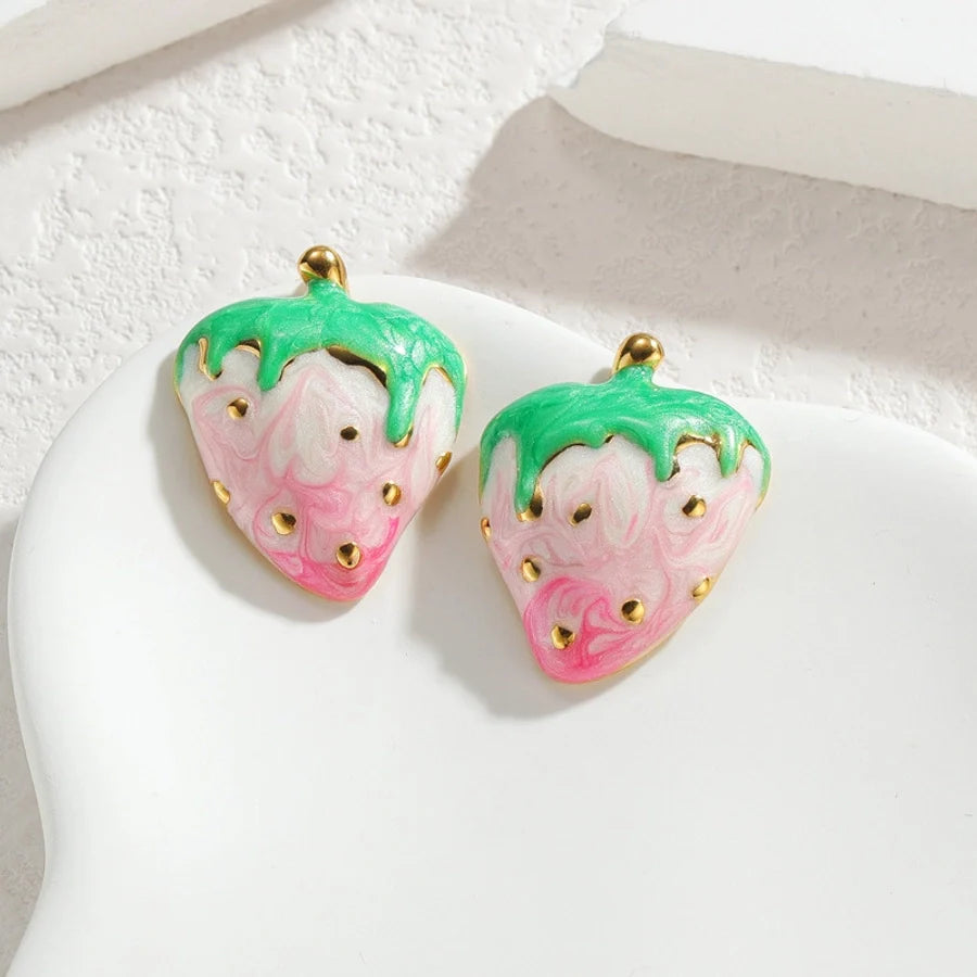 1 Pair Cute Sweet Strawberry Enamel Plating 304 Stainless Steel Ear Studs