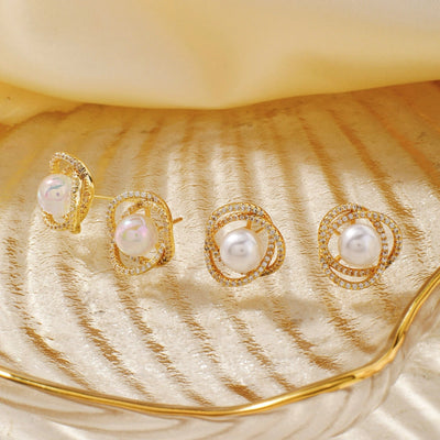 1 Pair Retro Simple Style Shiny Geometric Inlay Copper Zircon K Gold Plated Ear Studs