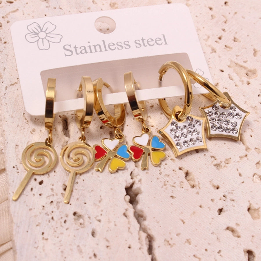 1 Set Vacation Simple Style Leaf Heart Shape Flower Plating Titanium Steel Drop Earrings