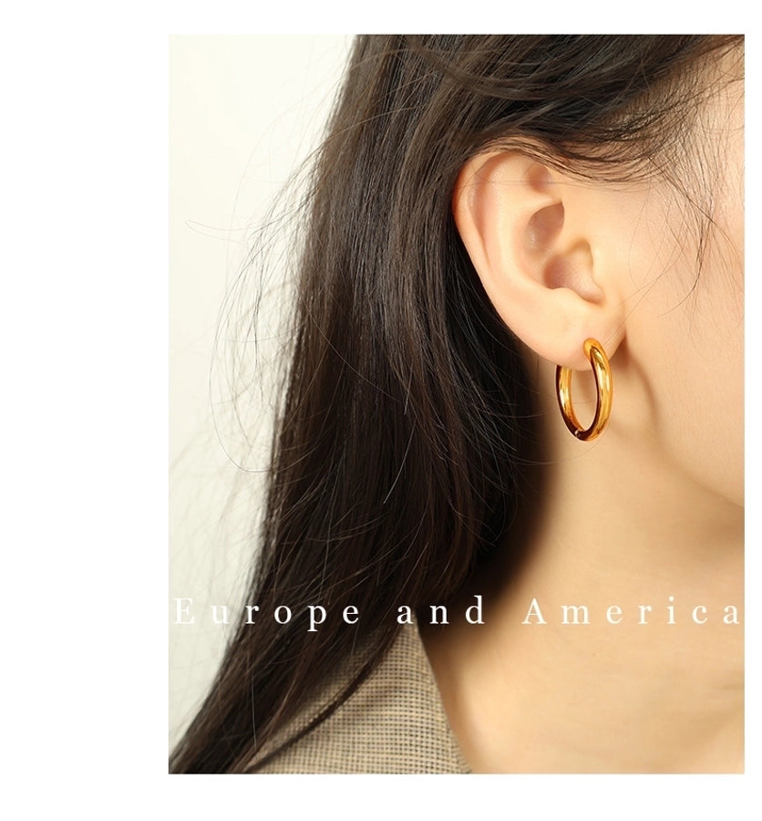 1 Pair IG Style Elegant Simple Style U Shape Round Polishing Plating 304 Stainless Steel 18K Gold Plated Earrings