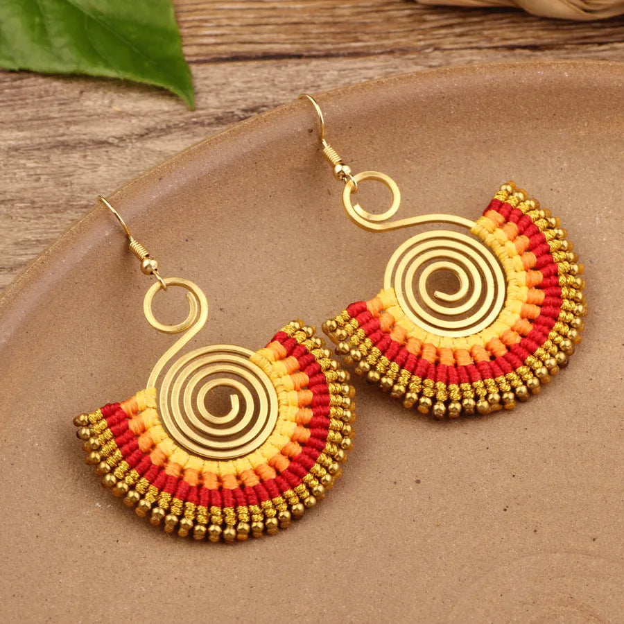 bohemian sector synthetic gemstones shell copper tassel mesh women's ear hook