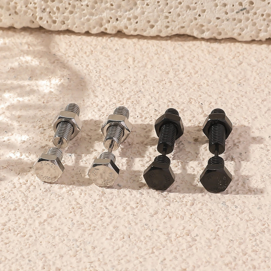 Hip hop simple titanium steel trendy men's personalized screw earrings earrings men's and women's street wear