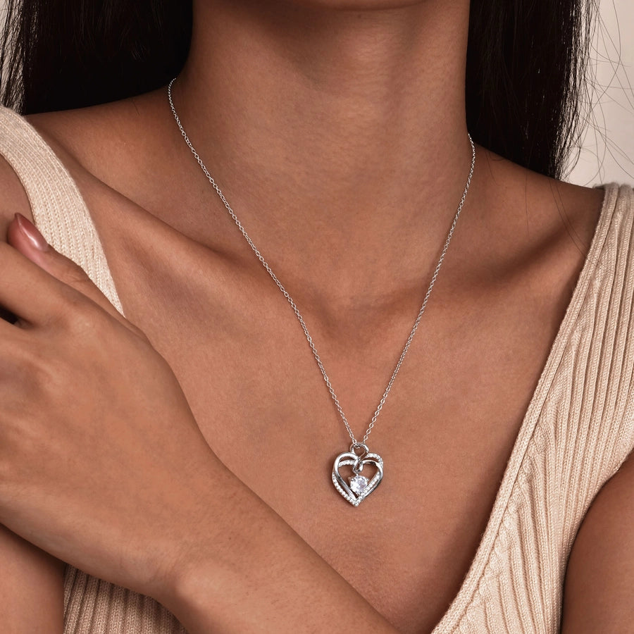 Copper Inlay Heart Shape Zircon Pendant Necklace