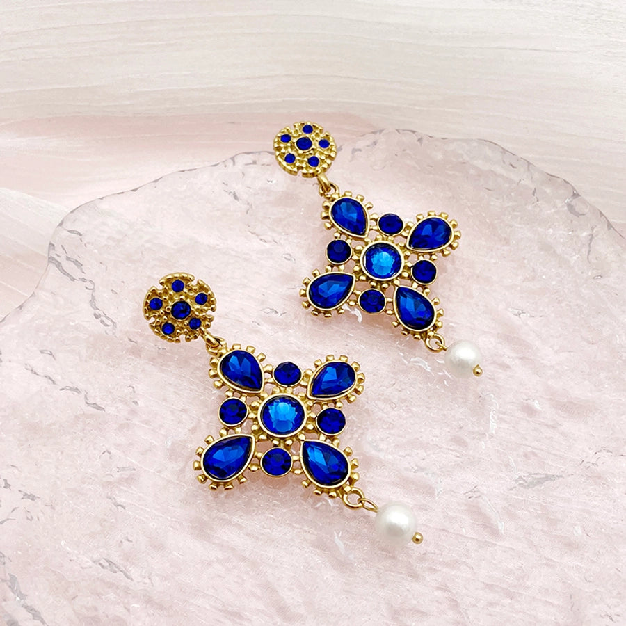 Jewelry Elegant Baroque Style Devil's Eye Square Rhombus 304 Stainless Steel Zircon 14K Gold Plated Enamel Inlay Jewelry Set