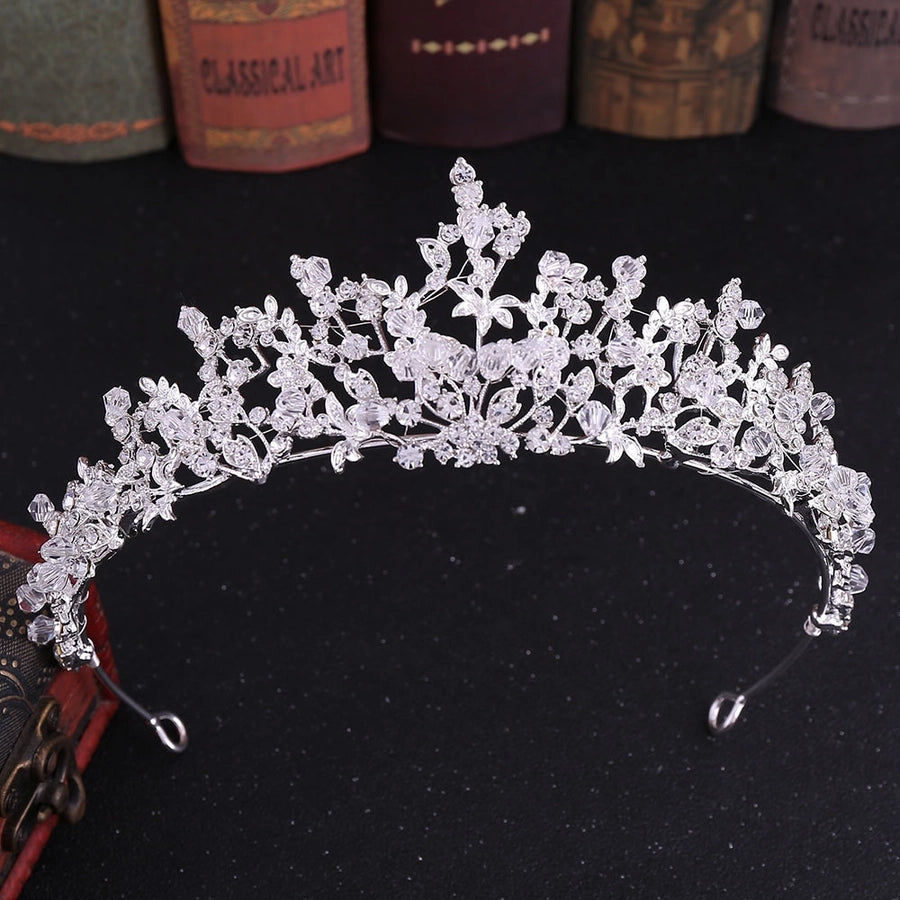 fashion leaf flower alloy hollow out inlay crystal rhinestones crown 1 piece