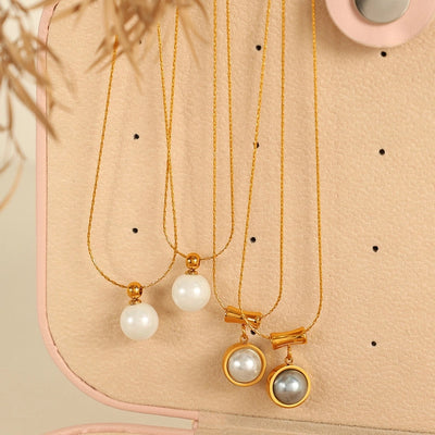 Jewelry IG Style Elegant Round 304 Stainless Steel Artificial Pearls 18K Gold Plated Polishing Inlay Pendant Necklace