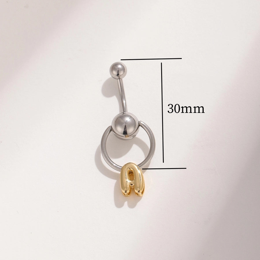 1 Piece Belly Rings Vacation Classic Style Round Letter 302 Stainless Steel Brass 18K Gold Plated Belly Rings