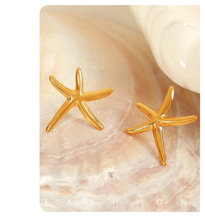 1 Pair IG Style Modern Style Classic Style Starfish Shell Polishing Plating 304 Stainless Steel 18K Gold Plated Ear Studs