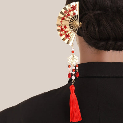 Women's Retro Sector Metal Beaded Tassel Hairpin