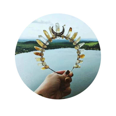 retro moon crown natural crystal hollow out hair combs crown