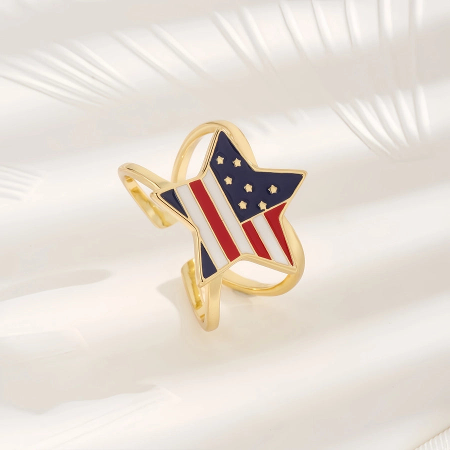 Copper 18K Gold Plated Inlay Pentagram Zircon Rings