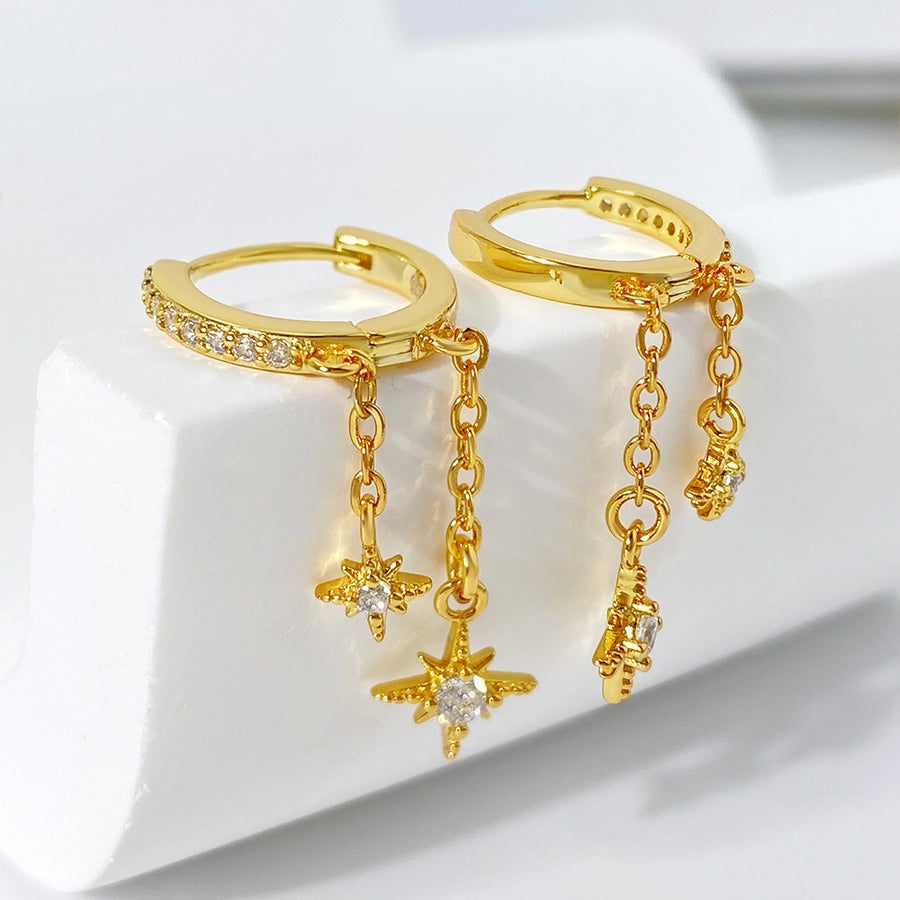 1 Pair Casual Hexagram Star Asymmetrical Copper Zircon Drop Earrings