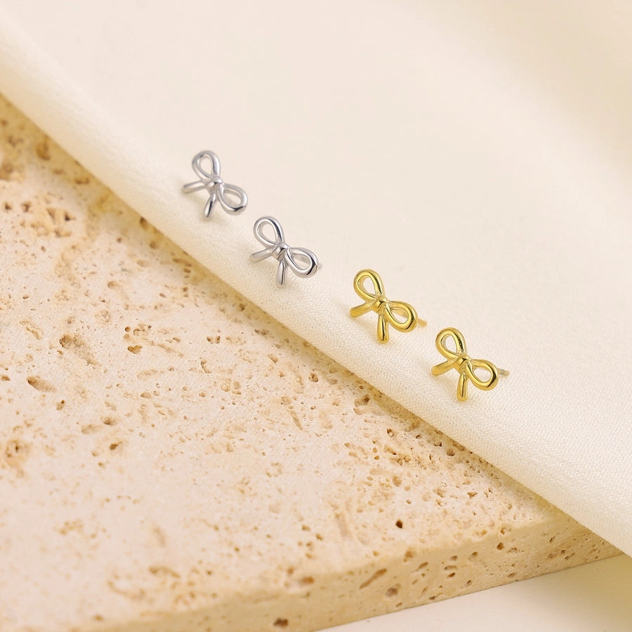 1 Pair Elegant Bow Knot 304 Stainless Steel 18K Gold Plated Drop Earrings