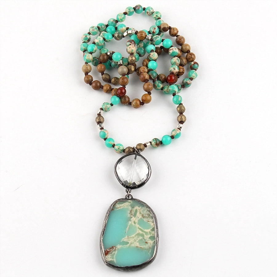 Bohemian Geometric natural stone Beaded Chain Pendant Necklace In Bulk