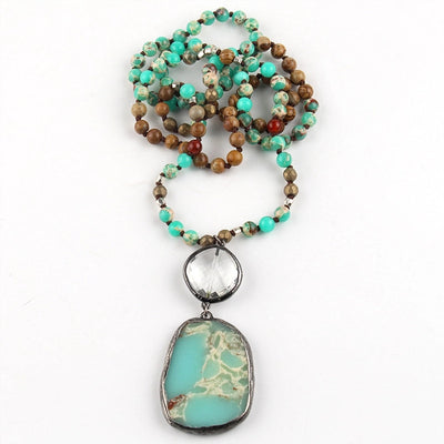 Bohemian Geometric natural stone Beaded Chain Pendant Necklace In Bulk