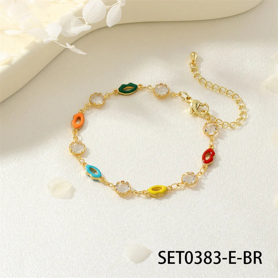Jewelry IG Style Facial Features Eye  Face Copper Zircon Enamel Inlay Bracelets Necklace