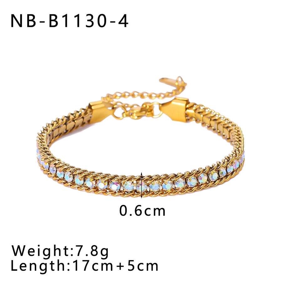 IG Style Geometric 304 Stainless Steel 18K Gold Plated Zircon Tennis Chain Bracelets In Bulk