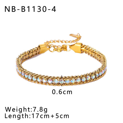 IG Style Geometric 304 Stainless Steel 18K Gold Plated Zircon Tennis Chain Bracelets In Bulk