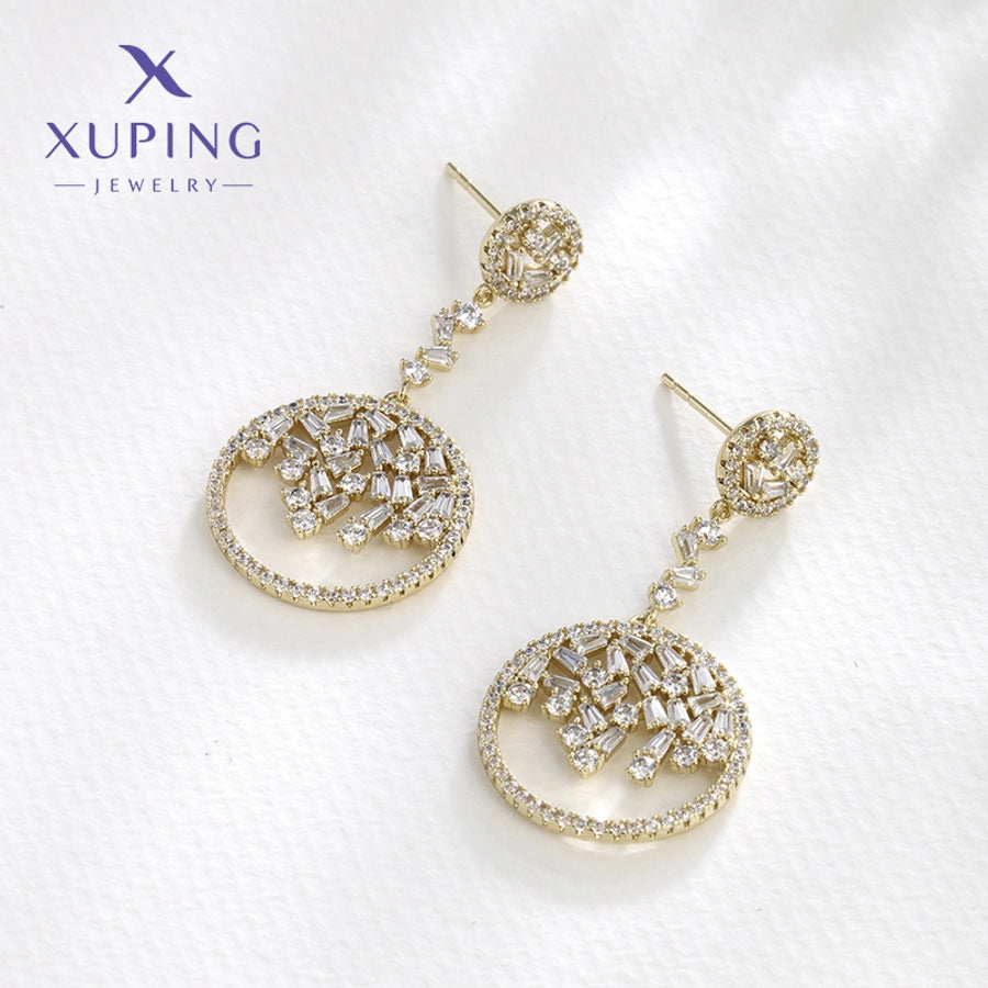 1 Pair Elegant Luxurious Round Plating Copper Artificial Gemstones 18K Gold Plated Drop Earrings