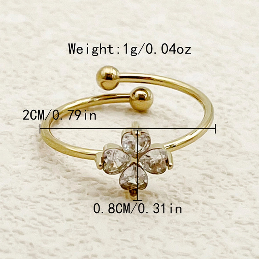 Jewelry Casual Sweet Simple Style Geometric Leaves Flower 304 Stainless Steel Zircon 14K Gold Plated Inlay Open Rings