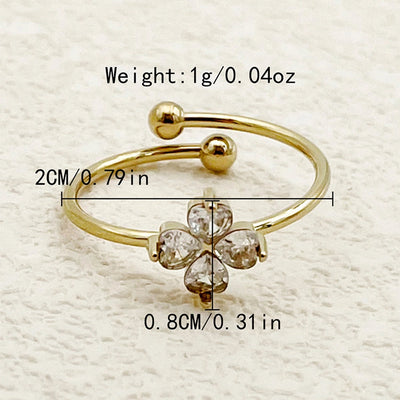 Jewelry Casual Sweet Simple Style Geometric Leaves Flower 304 Stainless Steel Zircon 14K Gold Plated Inlay Open Rings