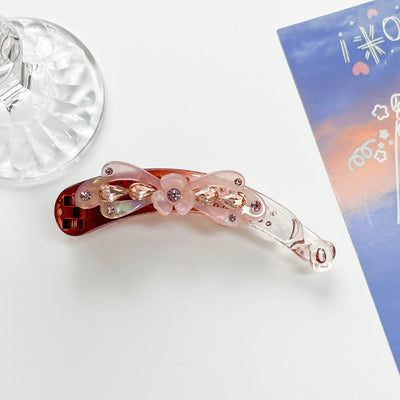 Elegant three-petal flower banana clip large vertical clip Diamond-embedded ponytail clip flower vertical card high-end hairpin hairpin manufacturer