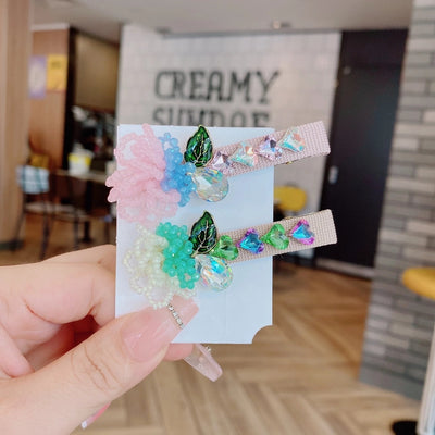 ig style sweet leaves flower artificial crystal alloy beaded inlay rhinestones hair clip