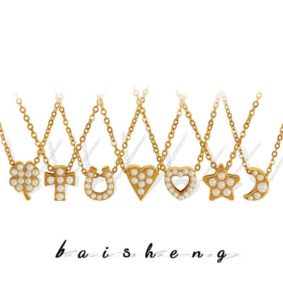 Jewelry Classic Style Star Moon Heart Shape Titanium Steel 18K Gold Plated Plating Pendant Necklace