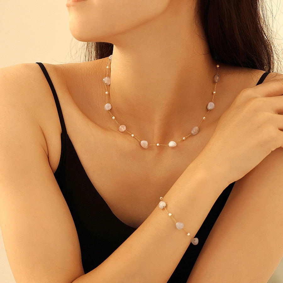New Natural Stone Clavicle Necklace Light Luxury Bracelet  Hot Selling Stainless Steel Jewelry Set