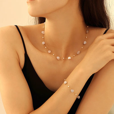 New Natural Stone Clavicle Necklace Light Luxury Bracelet  Hot Selling Stainless Steel Jewelry Set