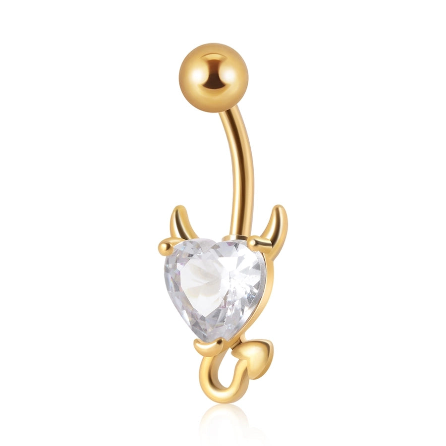 1 Piece Belly Rings IG Style Casual Cool Style Heart Shape 304 Stainless Steel Plating Zircon 18K Gold Plated