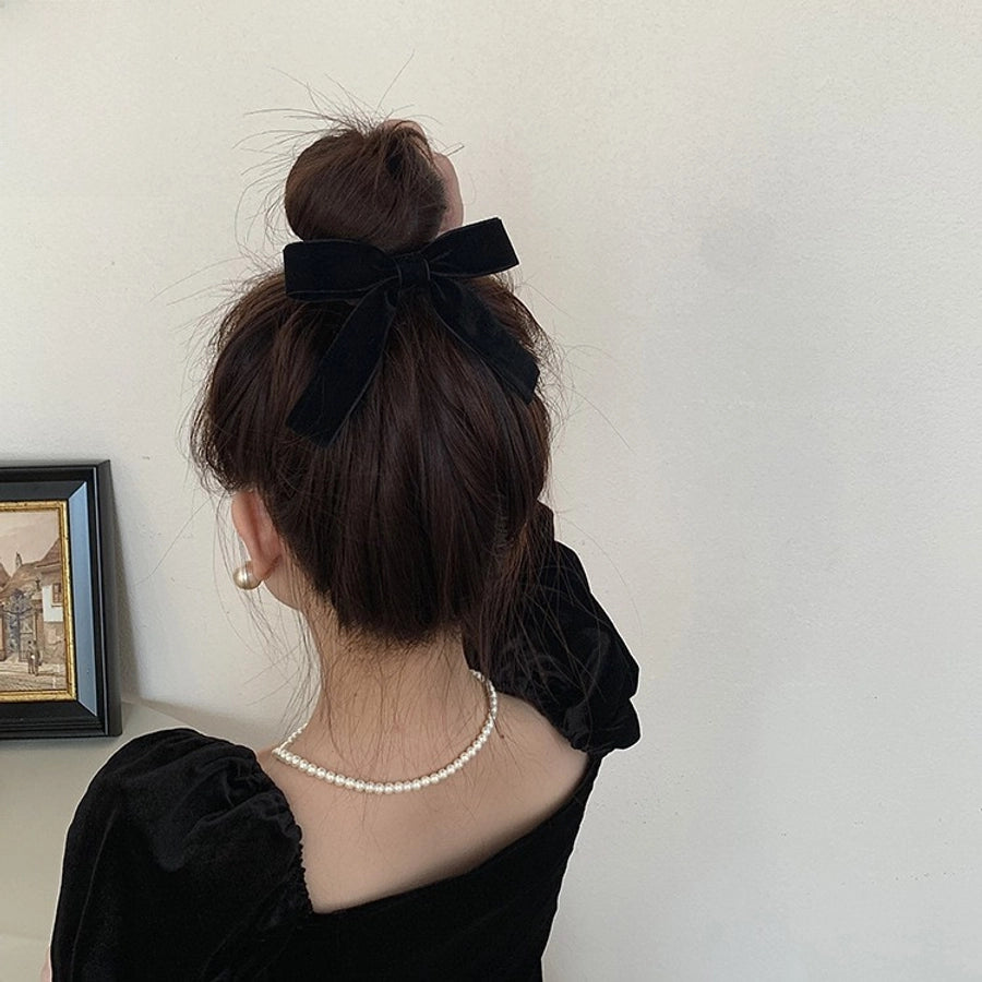 Black velvet bow simple elegant hair tie female hair band  new autumn and winter high-grade hair rope hair rope