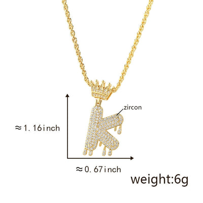 Copper Hemp flowers chain 18K Gold Plated Letter Zirconia Pendant Necklace