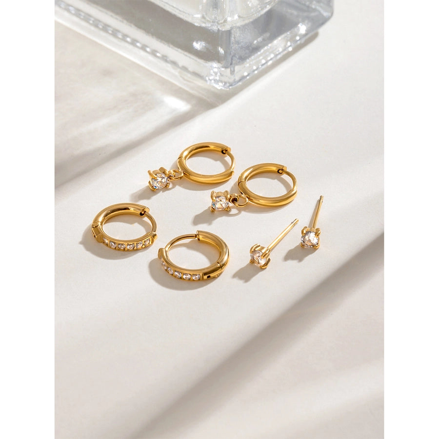 18K Gold Stainless Steel Rhinestone White Rhinestone Ear Clip Earrings 3 Pairs One Card